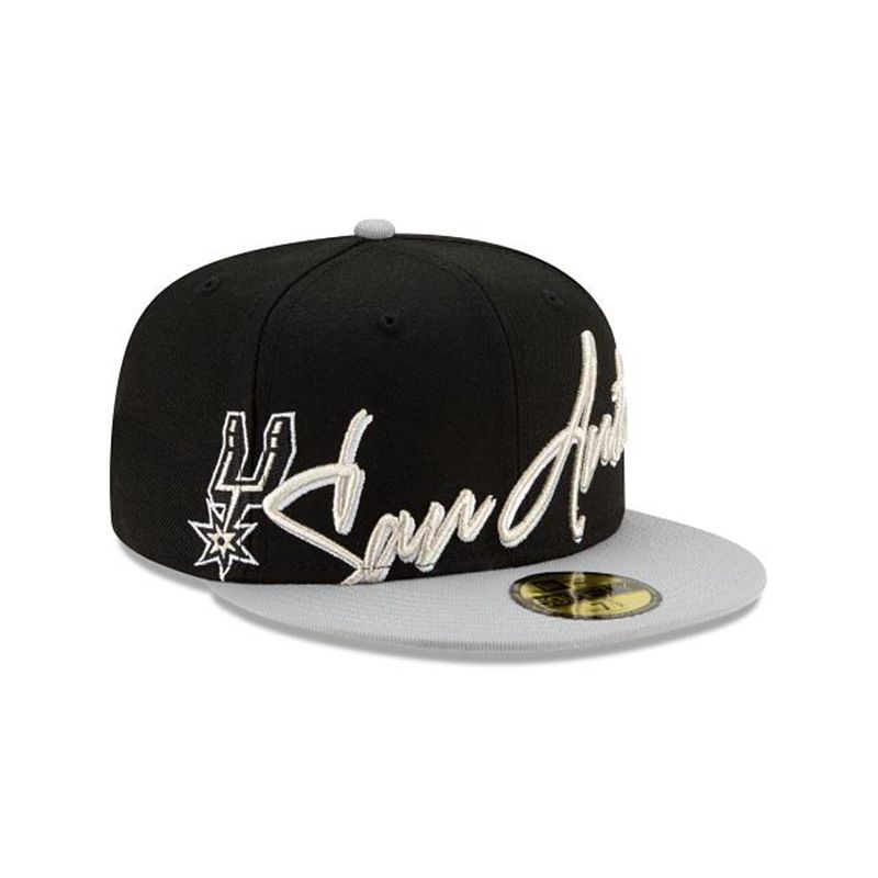 NBA San Antonio Spurs Cursive 59Fifty Fitted (TSJ3490) - Black New Era Caps